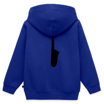 saxophone saxo baryton - Sweat Premium à capuche zippé enfant bio - bleu roi - Dos - AI Model Kid Male (0cm)