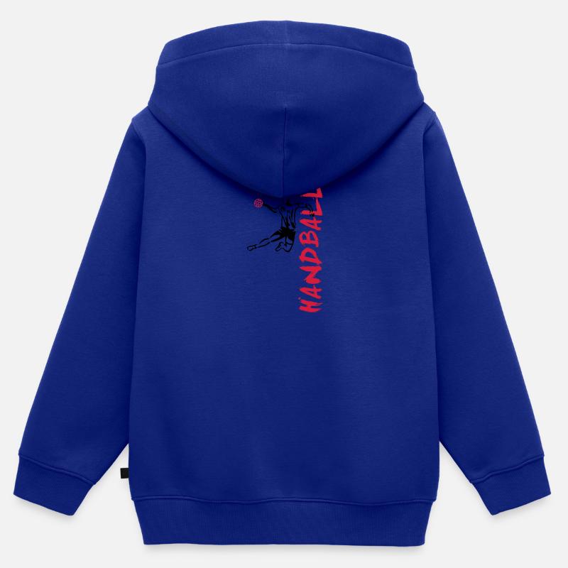 côté de Handball - Sweat Premium à capuche zippé enfant bio - bleu roi