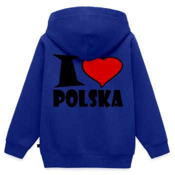 J'aime Polska - j'aime la Pologne - Sweat Premium à capuche zippé enfant bio - bleu roi - Dos - AI Model Kid Male (0cm)