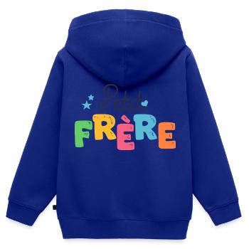 petit frère Cadeau naissance famille - Sweat Premium à capuche zippé enfant bio - bleu roi - Dos - AI Model Kid Male (0cm)