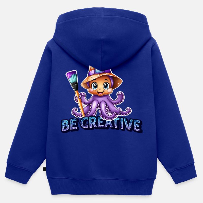 Soyez créatif comme une pieuvre - Sweat Premium à capuche zippé enfant bio - bleu roi