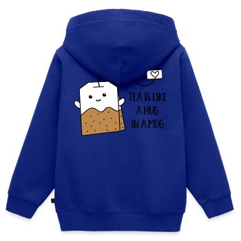 thé - Sweat Premium à capuche zippé enfant bio - bleu roi - Dos - AI Model Kid Male (0cm)