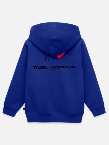 J'aime mon parrain - Sweat Premium à capuche zippé enfant bio - bleu roi