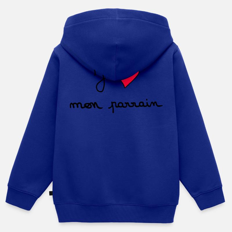 J'aime mon parrain - Sweat Premium à capuche zippé enfant bio - bleu roi