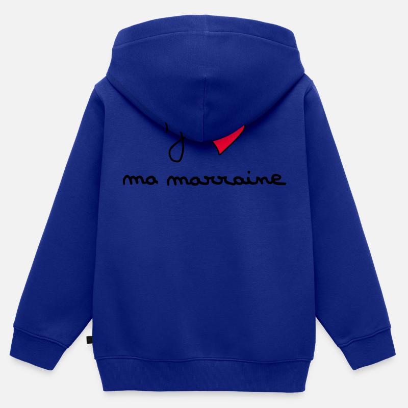 J'aime ma marraine - Sweat Premium à capuche zippé enfant bio - bleu roi