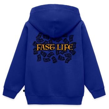 Vie rapide - Sweat Premium à capuche zippé enfant bio - bleu roi - Dos - AI Model Kid Male (0cm)