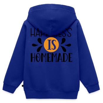 Design Happiness is homemade - Sweat Premium à capuche zippé enfant bio - bleu roi - Dos - AI Model Kid Male (0cm)