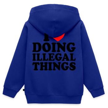 J'adore J'aime Faire Des Choses Illégales - Sweat Premium à capuche zippé enfant bio - bleu roi - Dos - AI Model Kid Male (0cm)