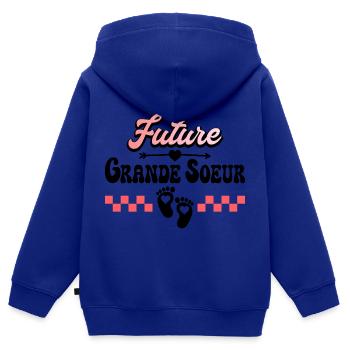 Annonce Bébé Surprise 2024 Future Grande Soeur - Sweat Premium à capuche zippé enfant bio - bleu roi - Dos - AI Model Kid Male (0cm)