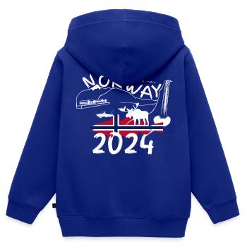 Norway 2024 Cod with Mountains and Moose Fishing - Kids Premium Organic Zip-up Hoodie - royal blue - Back - AI Model Kid Male (0cm)