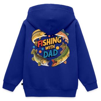 Pêche avec papa avec des poissons colorés - Sweat Premium à capuche zippé enfant bio - bleu roi - Dos - AI Model Kid Male (0cm)
