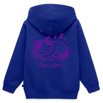 Chat Dort Chat Mignon Pas Du Matin - Sweat Premium à capuche zippé enfant bio - bleu roi - Dos - AI Model Kid Male (0cm)