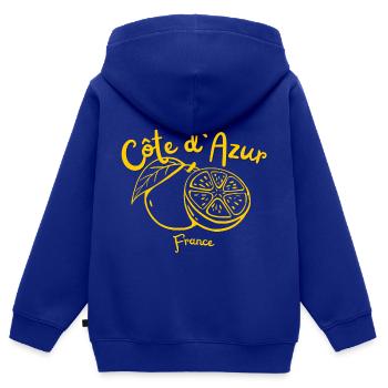Côte d’Azur - Saint Tropez - Vacances - France - Sweat Premium à capuche zippé enfant bio - bleu roi - Dos - AI Model Kid Male (0cm)