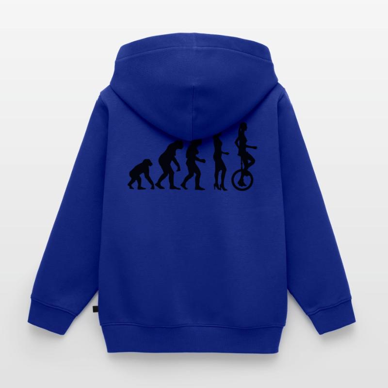 evolution_einradfahrerin_1c Kinder Premium Organic Zip Hoodie