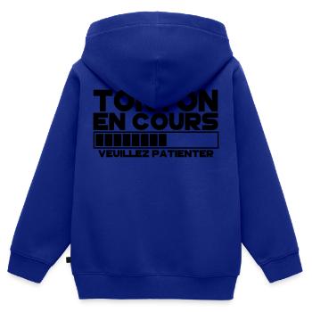 TONTON(veuillez patienter) - Sweat Premium à capuche zippé enfant bio - bleu roi - Dos - AI Model Kid Male (0cm)