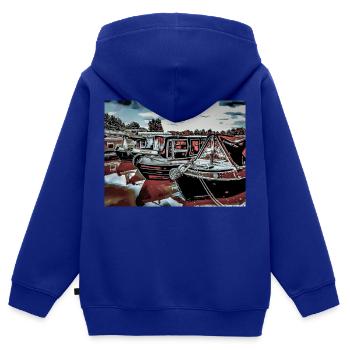 Kanal-Boots-Jachthafen, Northampton - Kinder Premium Organic Zip Hoodie - Royalblau - Hinten - AI Model Kid Male (0cm)
