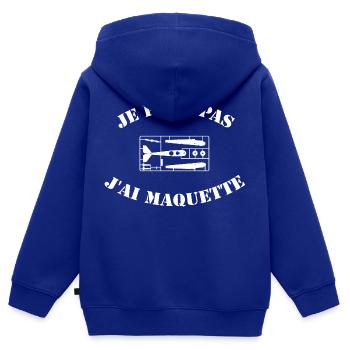 Je peux pas, J'ai maquette. Blanc. Cadeau hobby - Sweat Premium à capuche zippé enfant bio - bleu roi - Dos - AI Model Kid Male (0cm)
