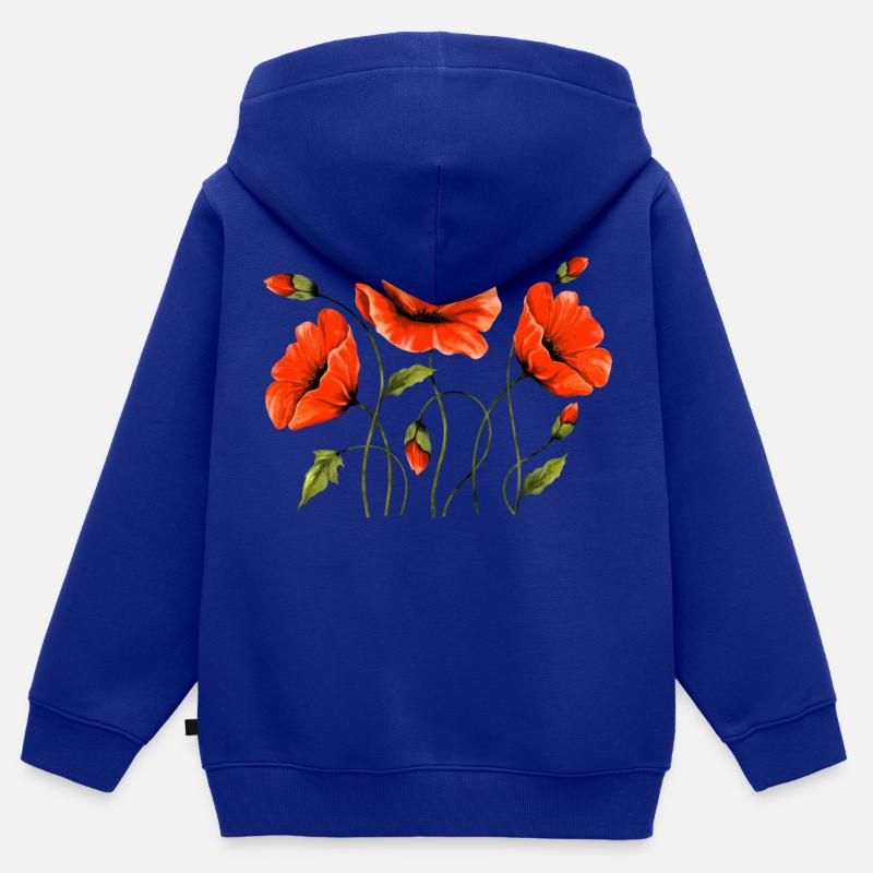 Fleurs - Sweat Premium à capuche zippé enfant bio - bleu roi