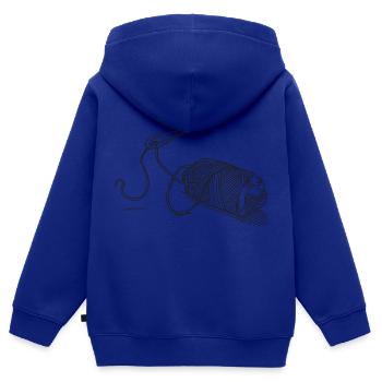 Dessin de symbole d’aiguille de rouleau de fil et de fil - Sweat Premium à capuche zippé enfant bio - bleu roi - Dos - AI Model Kid Male (0cm)