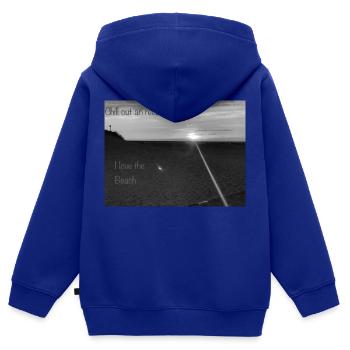 Plage Noir et Blanc - Sweat Premium à capuche zippé enfant bio - bleu roi - Dos - AI Model Kid Male (0cm)