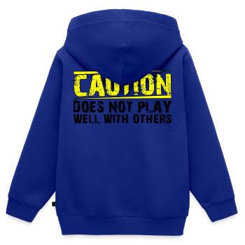 Caution Does Not Play Well With Others 27 - Kinder Premium Organic Zip Hoodie - Royalblau - Hinten - AI Model Kid Male (0cm)