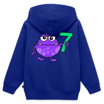 Funny Purple Cartoon Number Seven Monster - Kids Premium Organic Zip-up Hoodie - royal blue - Back - AI Model Kid Male (0cm)
