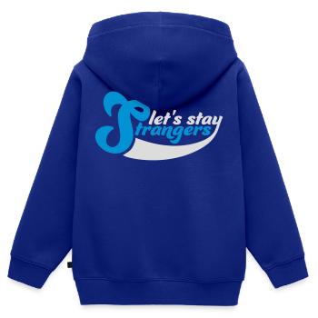 Citation Restons Strangers - Sweat Premium à capuche zippé enfant bio - bleu roi - Dos - AI Model Kid Male (0cm)