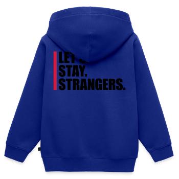 Citation Restons Strangers - Sweat Premium à capuche zippé enfant bio - bleu roi - Dos - AI Model Kid Male (0cm)