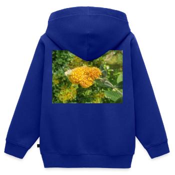buddleia, buisson de papillons ou lilas d’été 'Sungold' - Sweat Premium à capuche zippé enfant bio - bleu roi - Dos - AI Model Kid Male (0cm)