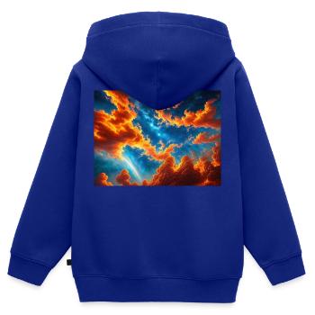 Ciel bleu rouge avec une créature générée par l’IA - Sweat Premium à capuche zippé enfant bio - bleu roi - Dos - AI Model Kid Male (0cm)