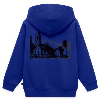Alte Kirche in einem Dorf - Kinder Premium Organic Zip Hoodie - Royalblau - Hinten - AI Model Kid Male (0cm)