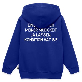 Eins muss ich meiner Müdigkeit ja lassen... - Kinder Premium Organic Zip Hoodie - Royalblau - Hinten - AI Model Kid Male (0cm)