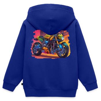 NanoNighthawk // Vélo Cyberpunk - Sweat Premium à capuche zippé enfant bio - bleu roi - Dos - AI Model Kid Male (0cm)