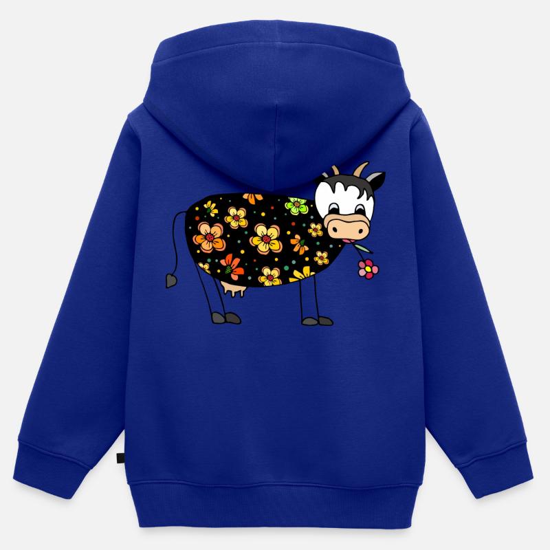 Vache - Sweat Premium à capuche zippé enfant bio - bleu roi