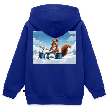Ecureuil joue de la batterie - Sweat Premium à capuche zippé enfant bio - bleu roi - Dos - AI Model Kid Male (0cm)