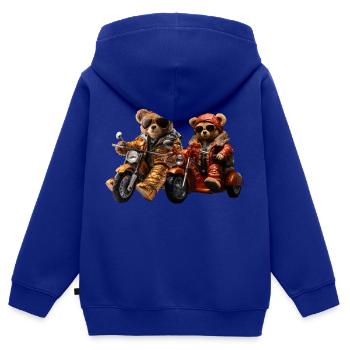 Motorradfahren zu zweit ist ein Vergnügen - Kinder Premium Organic Zip Hoodie - Royalblau - Hinten - AI Model Kid Male (0cm)