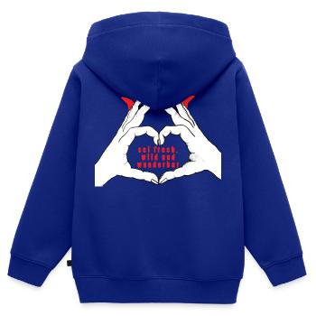 Hände formen ein Herz. frech, wild, wunderbar - Kinder Premium Organic Zip Hoodie - Royalblau - Hinten - AI Model Kid Male (0cm)
