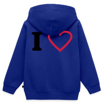 i love - Sweat Premium à capuche zippé enfant bio - bleu roi - Dos - AI Model Kid Male (0cm)