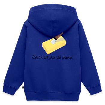 ceci n'est pas du beurre - Sweat Premium à capuche zippé enfant bio - bleu roi - Dos - AI Model Kid Male (0cm)