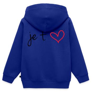 Je t'aime - Sweat Premium à capuche zippé enfant bio - bleu roi - Dos - AI Model Kid Male (0cm)