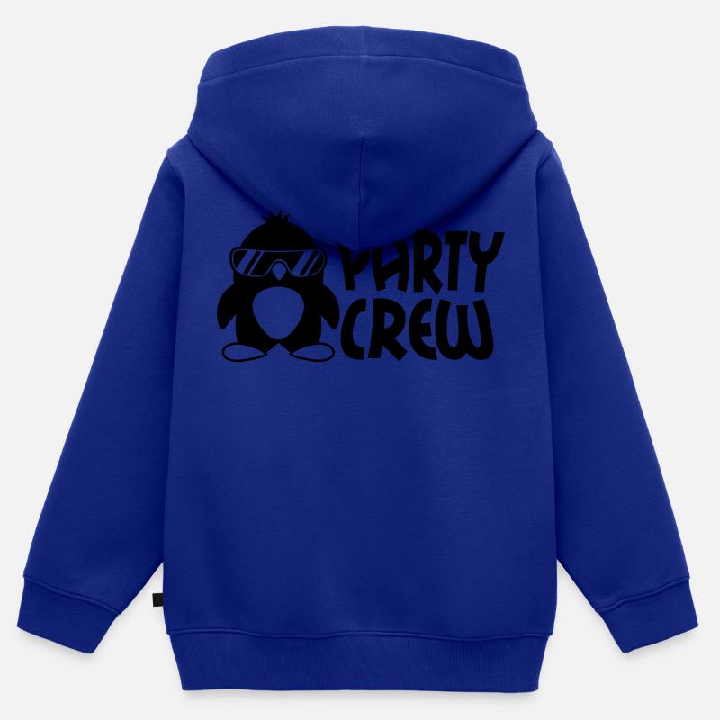 Party Crew Penguin - Sweat Premium à capuche zippé enfant bio - bleu roi