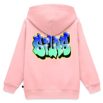 Graffiti SILAS BLEU CADEAU ANNIVERSAIRE NAISSANCE - Sweat Premium à capuche zippé enfant bio - rose - Dos - AI Model Kid Female (0cm)