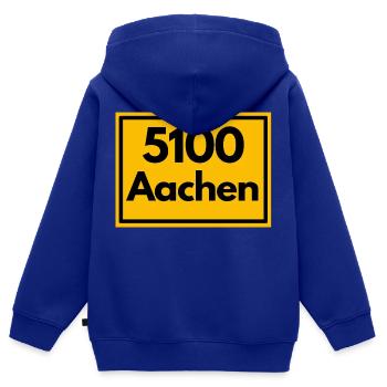 Town sign - then retro old zip code 5100 AACHEN - Kids Premium Organic Zip-up Hoodie - royal blue - Back - AI Model Kid Male (0cm)