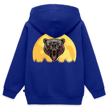Ours en colère Sunset Retro Nature - Sweat Premium à capuche zippé enfant bio - bleu roi - Dos - AI Model Kid Male (0cm)