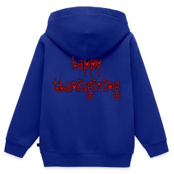 Joyeux Thanksgiving. Joyeux thaksgiving - Sweat Premium à capuche zippé enfant bio - bleu roi - Dos - AI Model Kid Male (0cm)
