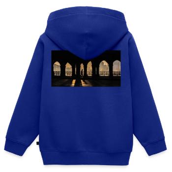 Un homme en route pour son travail - Sweat Premium à capuche zippé enfant bio - bleu roi - Dos - AI Model Kid Male (0cm)