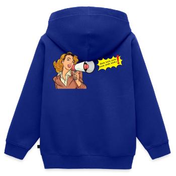 Blonde Frau mit Megaphon ruft blah, blah - Kinder Premium Organic Zip Hoodie - Royalblau - Hinten - AI Model Kid Male (0cm)