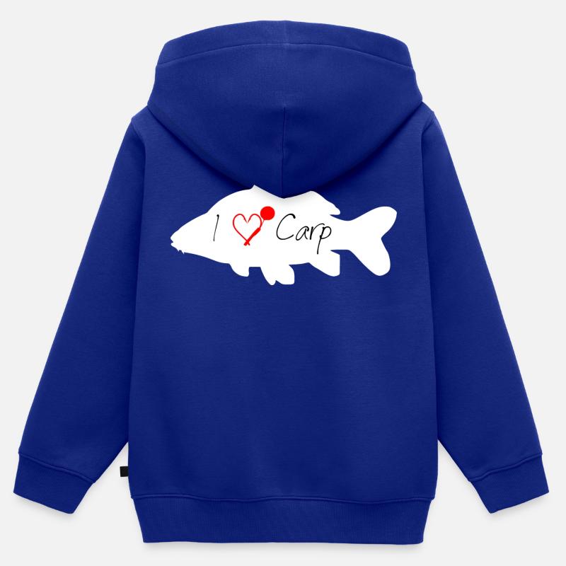 J’adore le blanc de carpe - Sweat Premium à capuche zippé enfant bio - bleu roi