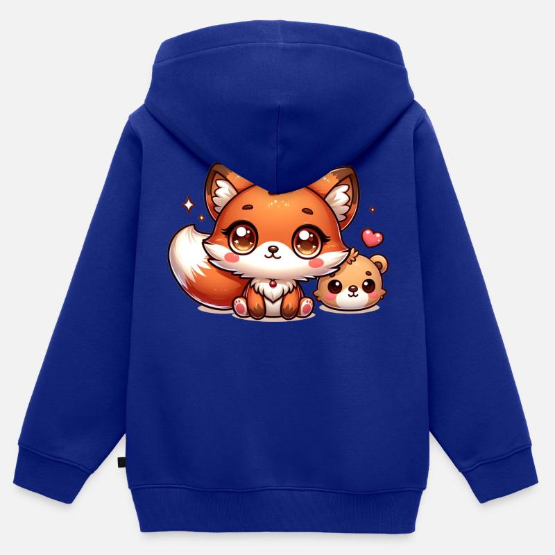 Renards mignons - Sweat Premium à capuche zippé enfant bio - bleu roi