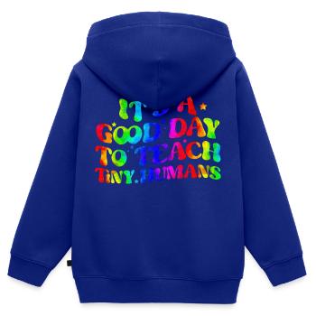 Enseignant, école primaire, enseignement primaire, diplôme d’enseignant - Sweat Premium à capuche zippé enfant bio - bleu roi - Dos - AI Model Kid Male (0cm)